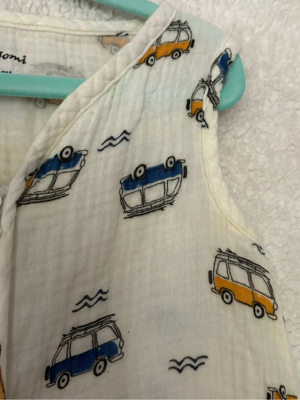 Sasomi Organic 100% Cotton Muslin Sleep Sacks Pumpkin Bear & Surf Wagon Cars 2-P